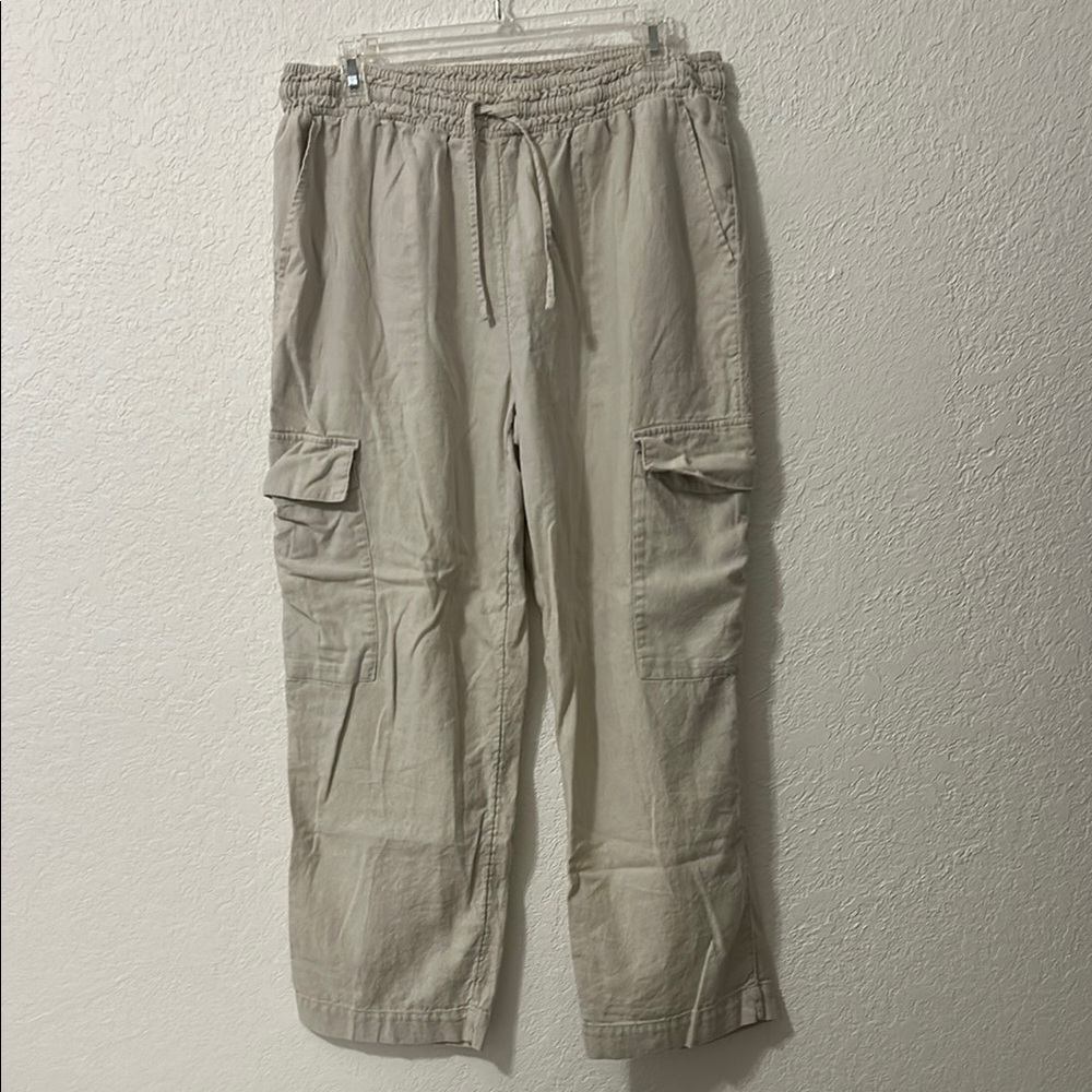 Time and Tru Tan Cargo Linen Pants with Relaxed Fit Large